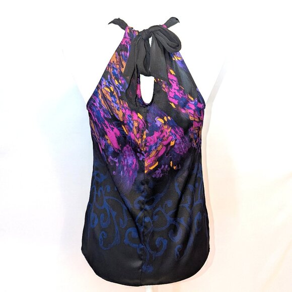 NWT Tahari | 100% Silk Halter Blouse Top Black w/ Abstract Print | Size Small - Picture 4 of 13